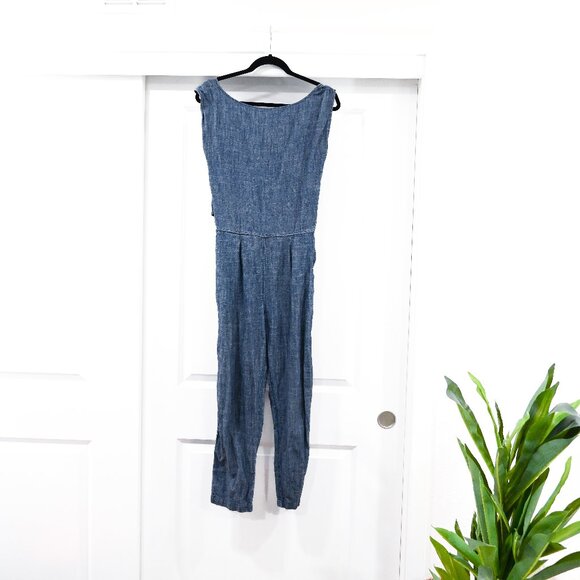 OZMA Small Hemp Heather Blue Tie Back Matador Wrap Jumpsuit - Picture 3 of 12